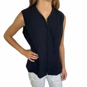 Halston Black Full Zip Slim Fit Sleeveless Vest Size 12